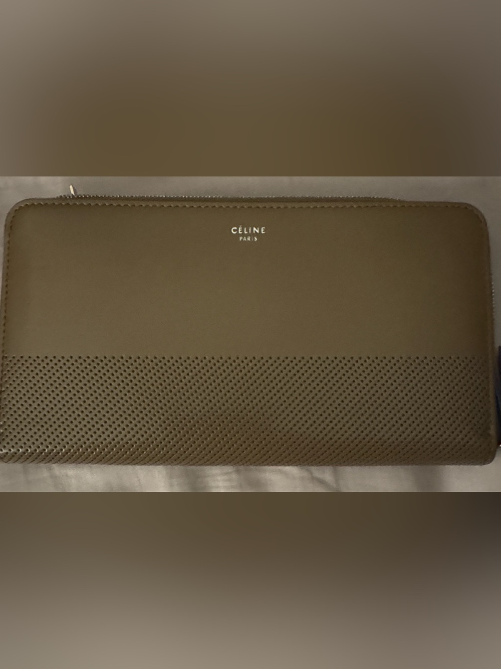 Celine Olive Green Perforated Zip-Around Wallet